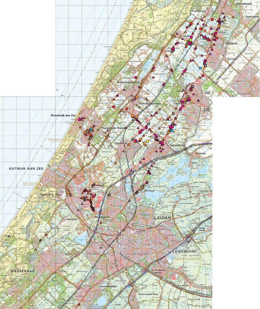 Gekleurde totaalkaart Bollenschuren op de topografische ondergrond 2009
